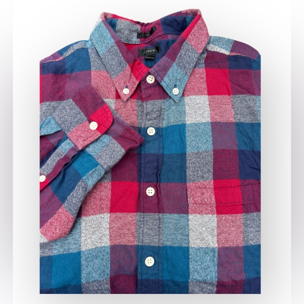 J.Crew  Red and Blue‎ Cotton Casual Button Down Collared Shirt Slim Men's Large